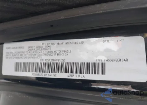 2008 Subaru Legacy 2.5I z USA, uszkodzony, nr VIN 4S3BL616687217223